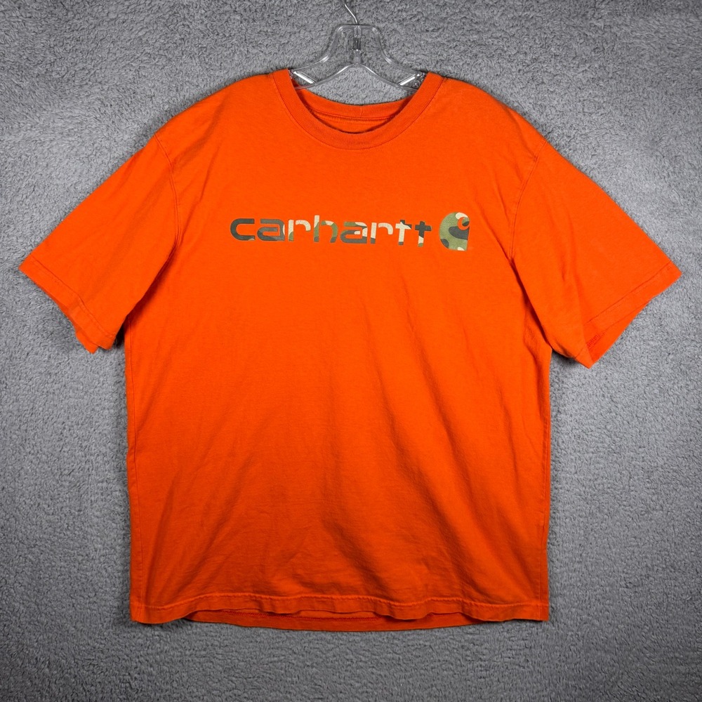 Carhartt Mens XL Orange Camo Logo Graphic T-Shirt Original Fit K195 Cotton‎ Tee